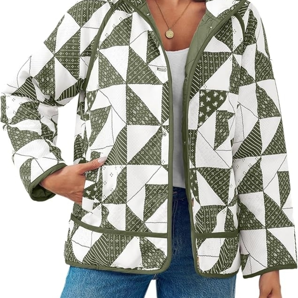 Quilted Puffer Jacket Patchwork Lightweight Padde… - image 1